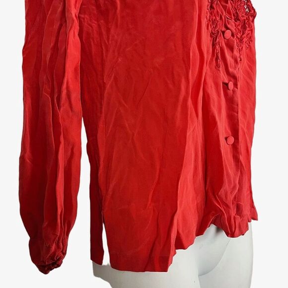 JADE LANTERN Pure Silk Vintage Red Button Up Shirt Top Embroidered Whimsigoth 6 - Picture 10 of 16